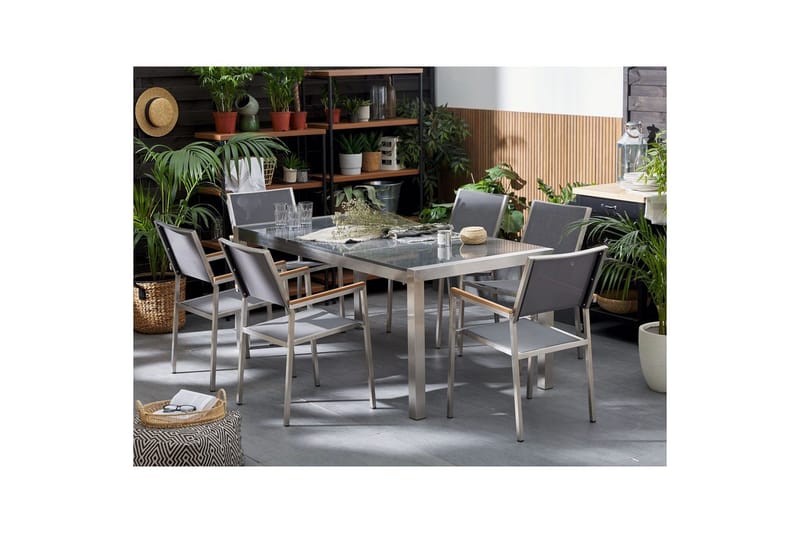 Matsalsset Beliani Grosseto Grafitgrå/Svart/Silver, 6-Sits Grey||Silver - Hagemøbler - Hagegruppe - Spisegrupper hage