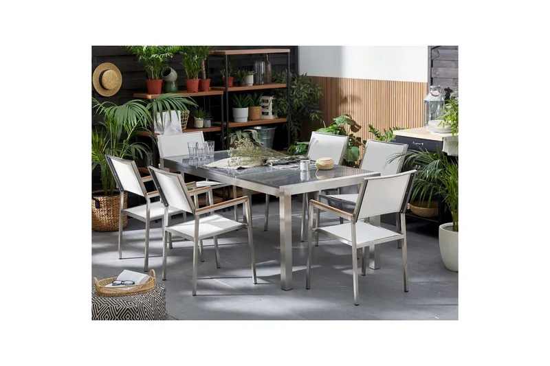 Matsalsset Beliani Grosseto Grafitgrå/Svart/Silver, 6-Sits Grey||White||Silver - Hagemøbler - Hagegruppe - Spisegrupper hage