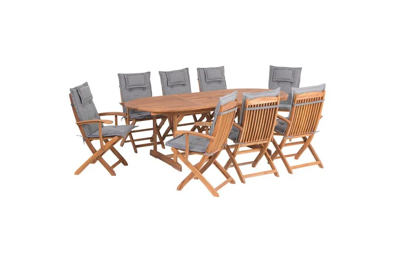 Matsalsset Beliani Maui 8-sits Grå/ljust trä Light wood||Grey, undefined
