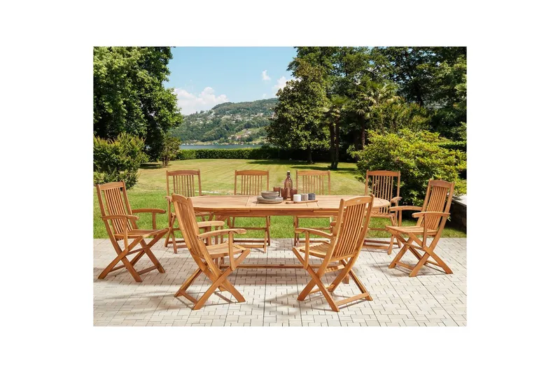 Matsalsset Beliani Maui II Flerfärgad/beige/blå/ljus trä, 8-Sits Light wood - Hagemøbler - Hagegruppe - Spisegrupper hage