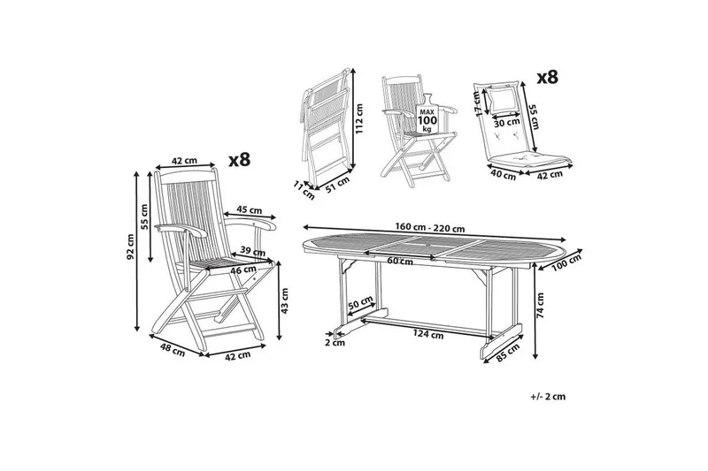 Matsalsset Beliani Maui II Flerfärgad/beige/blå/ljus trä, 8-Sits Light wood||Grey - Hagemøbler - Hagegruppe - Spisegrupper hage