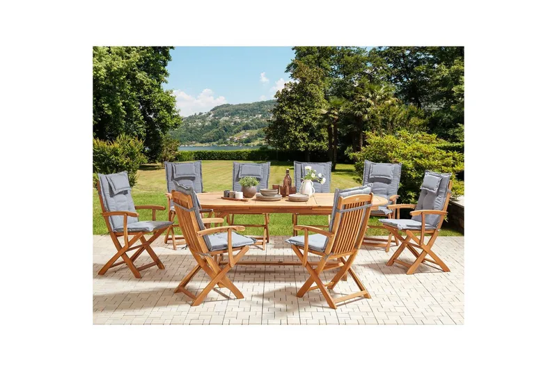 Matsalsset Beliani Maui II Flerfärgad/beige/blå/ljus trä, 8-Sits Light wood||Grey - Hagemøbler - Hagegruppe - Spisegrupper hage