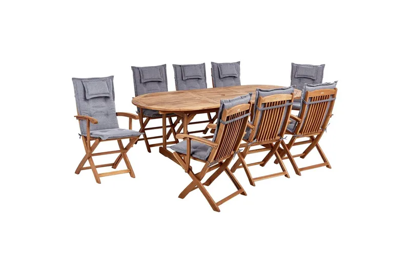 Matsalsset Beliani Maui II Flerfärgad/beige/blå/ljus trä, 8-Sits Light wood||Grey - Hagemøbler - Hagegruppe - Spisegrupper hage