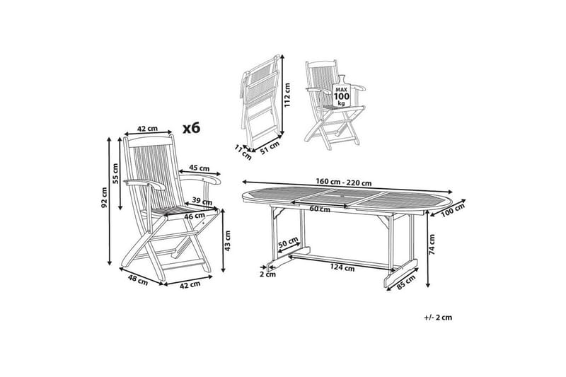 Matsalsset Beliani Maui II Ljus trä, 6-Sits Light wood - Hagemøbler - Hagegruppe - Spisegrupper hage