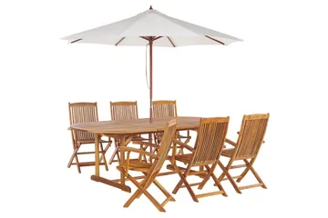 Matsalsset Beliani Maui med parasoll 8-sits Ljus trä/beige Light wood||Beige - Hagemøbler - Hagegruppe - Spisegrupper hage