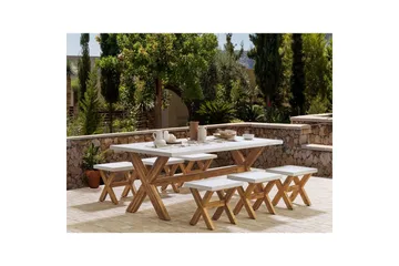 Matsalsset Beliani Olbia 6-Sits White||Light wood - Hagemøbler - Hagegruppe - Spisegrupper hage