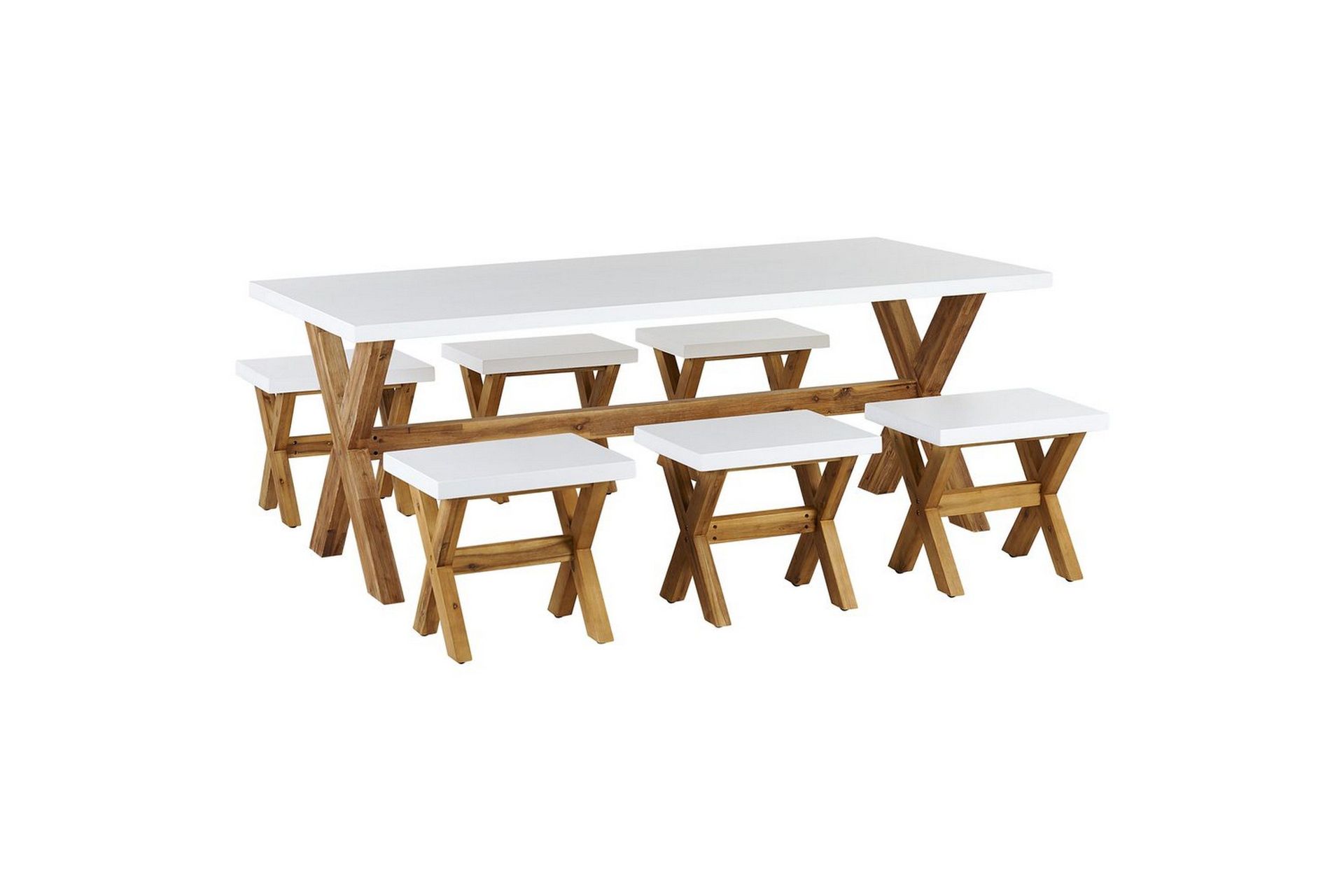 Matsalsset Beliani Olbia 6-Sits White\|\|Light wood -