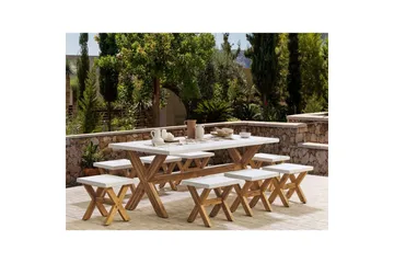 Matsalsset Beliani Olbia 8-Sits White||Light wood - Hagemøbler - Hagegruppe - Spisegrupper hage