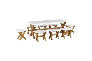 Matsalsset Beliani Olbia 8-Sits White||Light wood - Hagemøbler - Hagegruppe - Spisegrupper hage