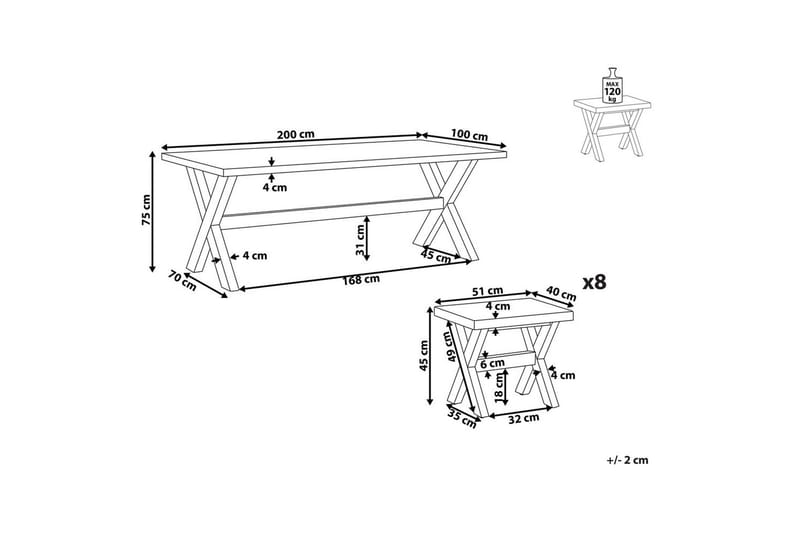 Matsalsset Beliani Olbia 8-Sits White||Light wood - Hagemøbler - Hagegruppe - Spisegrupper hage