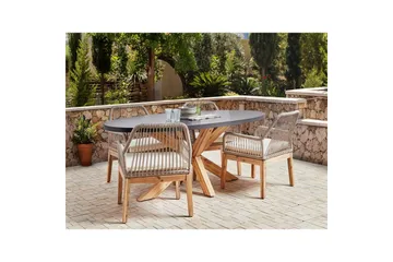 Matsalsset Beliani Oristano Grå/beige/ljus trä, 4-Sits Grey||Beige||Light wood - Hagemøbler - Hagegruppe - Spisegrupper hage