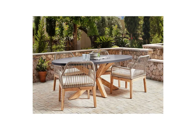 Matsalsset Beliani Oristano Grå/beige/ljus trä, 4-Sits Grey||Beige||Light wood - Hagemøbler - Hagegruppe - Spisegrupper hage