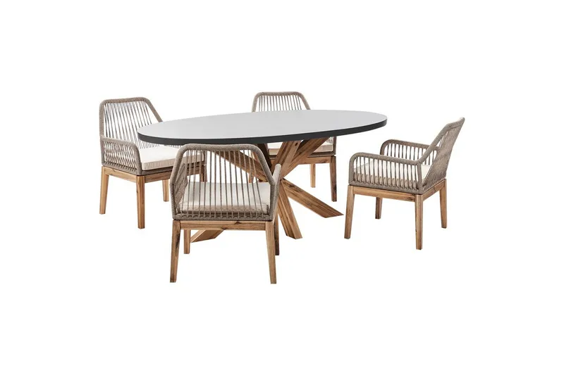 Matsalsset Beliani Oristano Grå/beige/ljus trä, 4-Sits Grey||Beige||Light wood, undefined