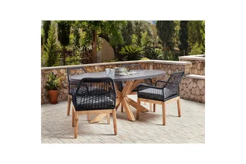 Matsalsset Beliani Oristano Grå/beige/ljus trä, 4-Sits Grey||Black||Light wood - Hagemøbler - Hagegruppe - Spisegrupper hage