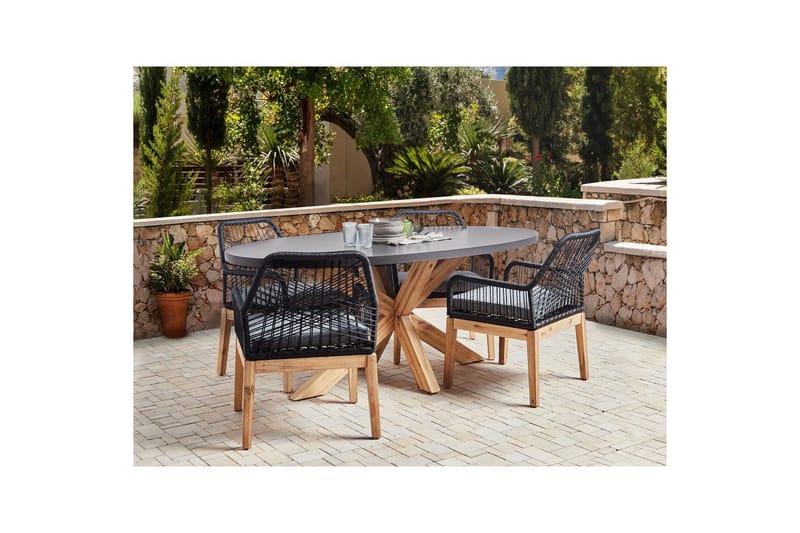 Matsalsset Beliani Oristano Grå/beige/ljus trä, 4-Sits Grey||Black||Light wood - Hagemøbler - Hagegruppe - Spisegrupper hage