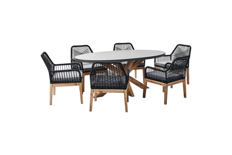 Matsalsset Beliani Oristano Grå/Svart/Ljus träfärg, 6-Sits Grey||Black, undefined