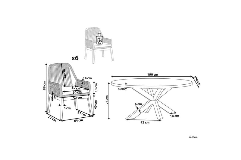 Matsalsset Beliani Oristano Grå/Svart/Ljus träfärg, 6-Sits Grey||Black - Hagemøbler - Hagegruppe - Spisegrupper hage