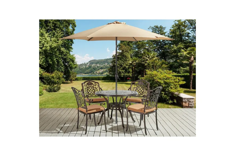 Matsalsset Beliani Salento med parasoll Dark brown - Hagemøbler - Hagegruppe - Spisegrupper hage