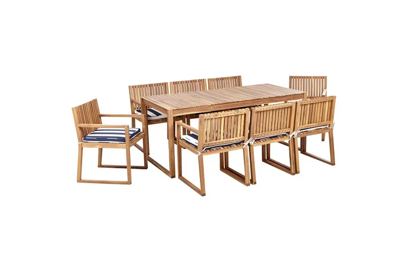 Matsalsset Beliani Sassari II 8-Sits Light wood||Navy blue||White, undefined