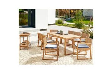Matsalsset Beliani Sassari II 8-Sits Light wood||Navy blue||White - Hagemøbler - Hagegruppe - Spisegrupper hage
