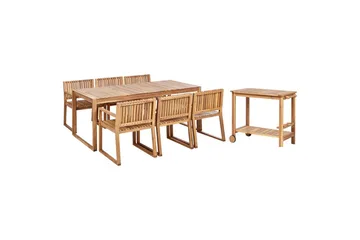 Matsalsset Beliani Sassari II med vagn 6-Sits Light wood - Hagemøbler - Hagegruppe - Spisegrupper hage