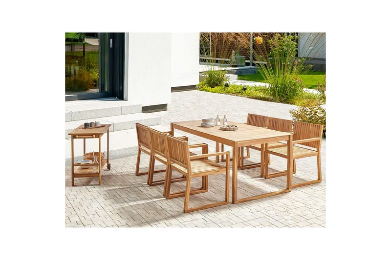 Matsalsset Beliani Sassari II med vagn 6-Sits Light wood - Hagemøbler - Hagegruppe - Spisegrupper hage
