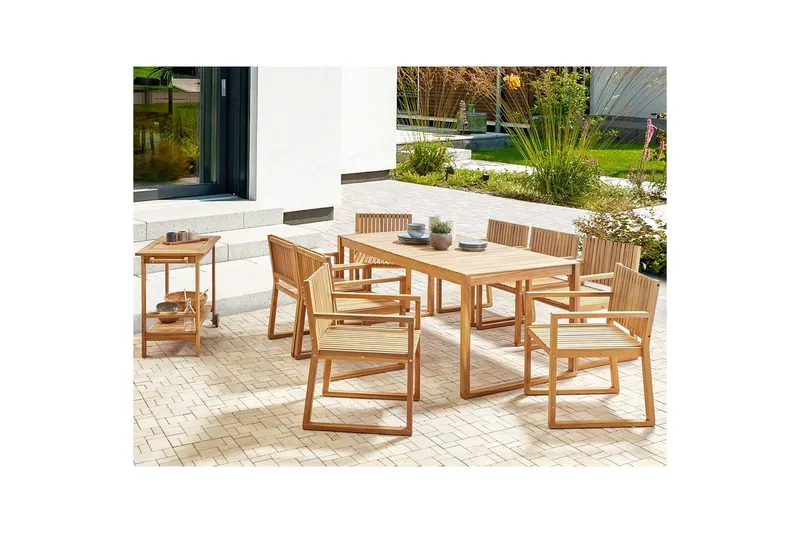 Matsalsset Beliani Sassari II med vagn 8-Sits Light wood - Hagemøbler - Hagegruppe - Spisegrupper hage