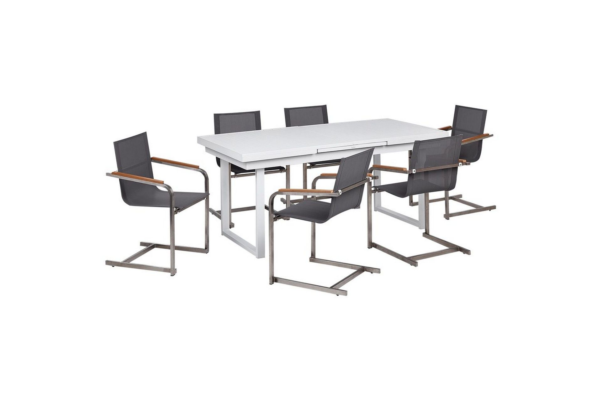 Matsalsset Beliani Valcanetto/Cosoleto Vit/Beige/Silver, 6-Sits White\|\|Grey\|\|Silver -
