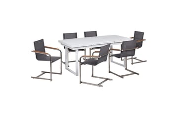 Matsalsset Beliani Valcanetto/Cosoleto Vit/Beige/Silver, 6-Sits White||Grey||Silver - Hagemøbler - Hagegruppe - Spisegrupper hage