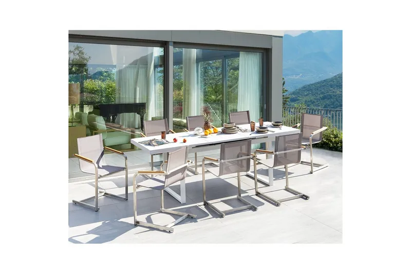 Matsalsset Beliani Valcanetto/Cosoleto Vit/Beige/Silver, 8-Sits White||Beige||Silver - Hagemøbler - Hagegruppe - Spisegrupper hage