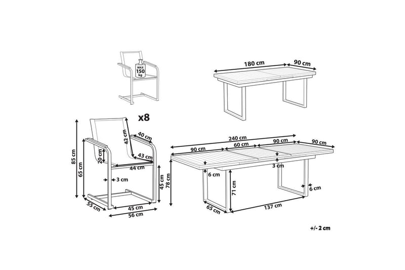 Matsalsset Beliani Valcanetto/Cosoleto Vit/Beige/Silver, 8-Sits White||Beige||Silver - Hagemøbler - Hagegruppe - Spisegrupper hage