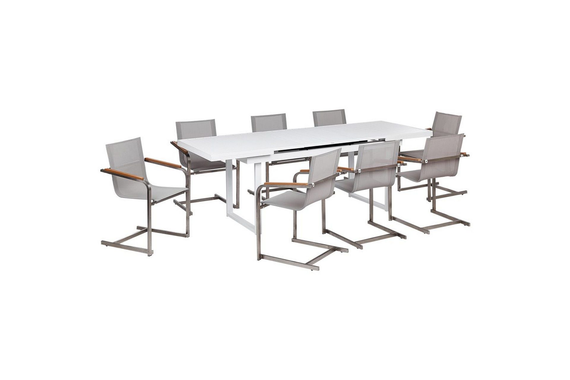Matsalsset Beliani Valcanetto/Cosoleto Vit/Beige/Silver, 8-Sits White\|\|Beige\|\|Silver -