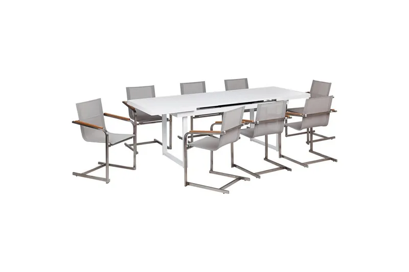Matsalsset Beliani Valcanetto/Cosoleto Vit/Beige/Silver, 8-Sits White||Beige||Silver, undefined