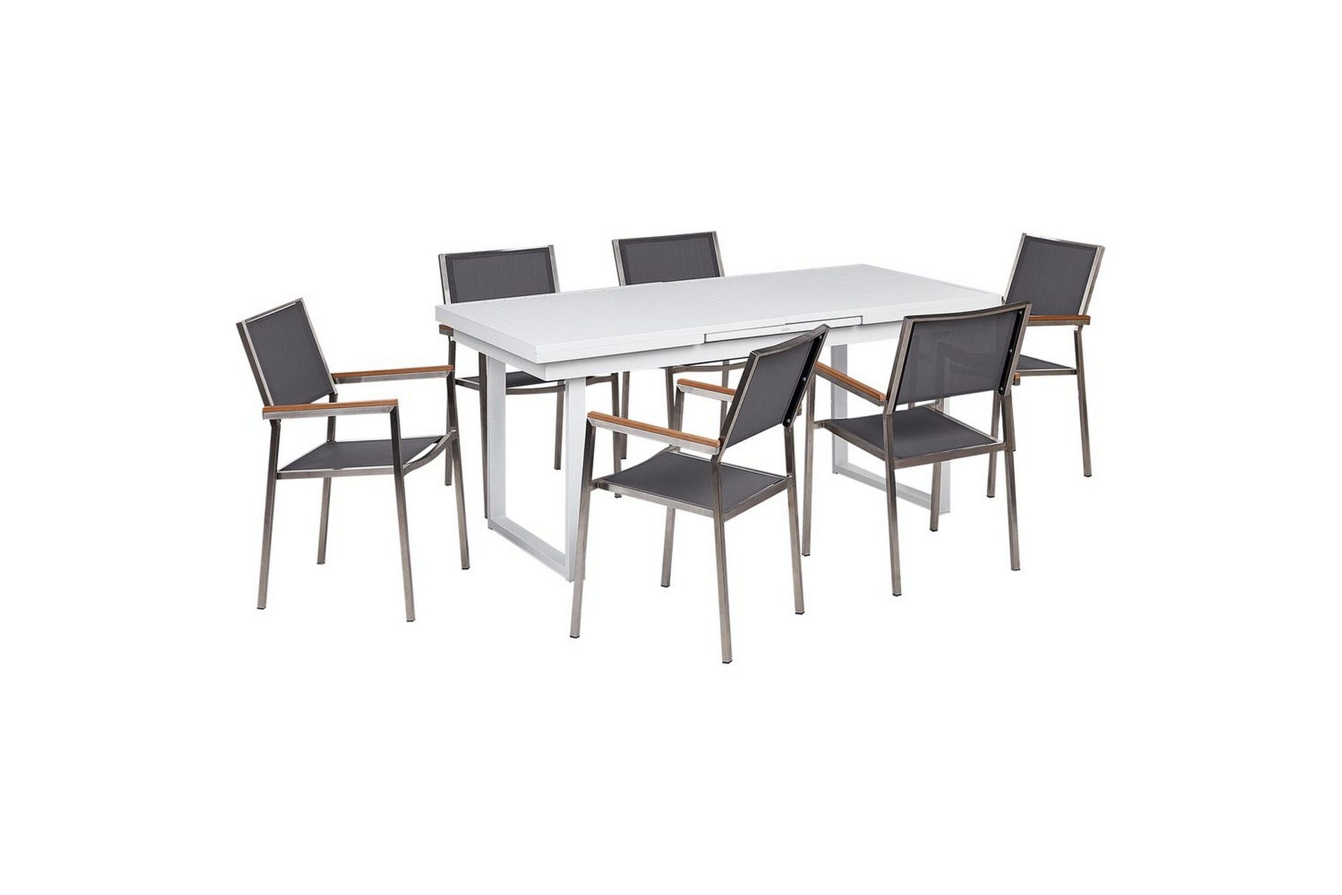 Matsalsset Beliani Valcanetto/Grosseto Vit/Grå/Silver, 6-Sits White\|\|Grey\|\|Silver -