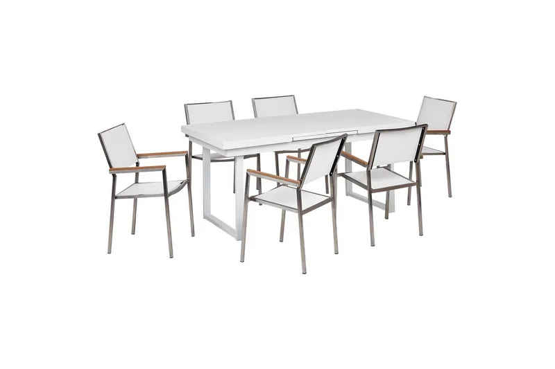 Matsalsset Beliani Valcanetto/Grosseto Vit/Grå/Silver, 6-Sits White||Silver, undefined