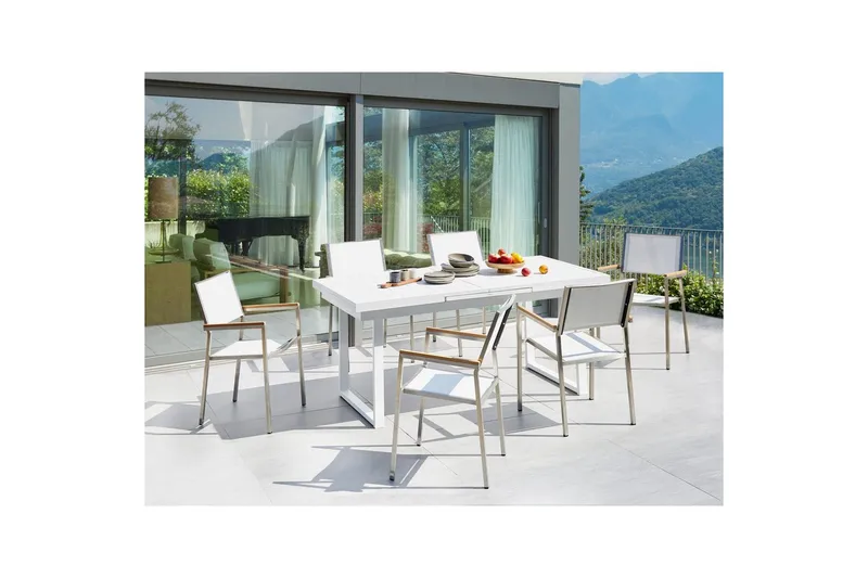 Matsalsset Beliani Valcanetto/Grosseto Vit/Grå/Silver, 6-Sits White||Silver - Hagemøbler - Hagegruppe - Spisegrupper hage