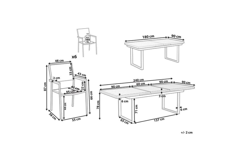 Matsalsset Beliani Valcanetto/Grosseto Vit/Grå/Silver, 6-Sits White||Silver - Hagemøbler - Hagegruppe - Spisegrupper hage