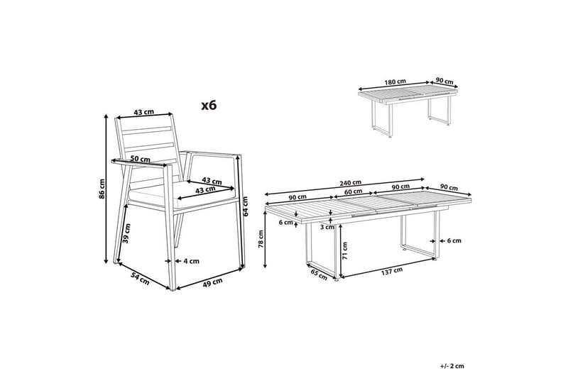 Matsalsset Beliani Valcanetto/Taviano Svart/grått/ljust trä, 6-Sits Black||Grey||Light wood - Hagemøbler - Hagegruppe - Spisegrupper hage