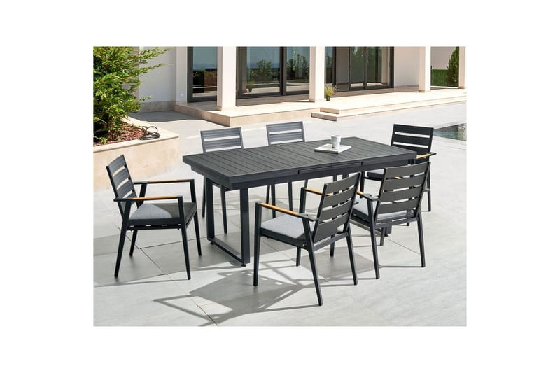 Matsalsset Beliani Valcanetto/Taviano Svart/grått/ljust trä, 6-Sits Black||Grey||Light wood - Hagemøbler - Hagegruppe - Spisegrupper hage