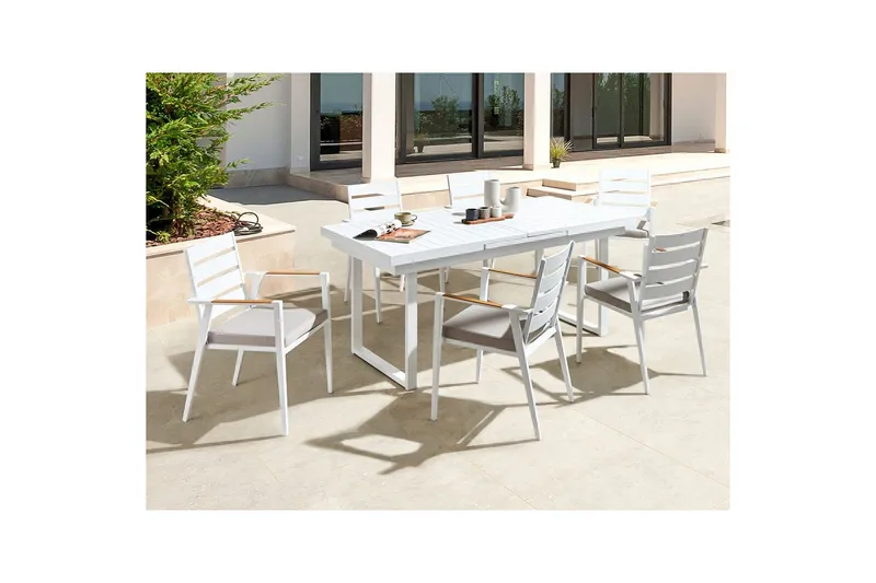 Matsalsset Beliani Valcanetto/Taviano Svart/grått/ljust trä, 6-Sits White||Grey||Light wood - Hagemøbler - Hagegruppe - Spisegrupper hage