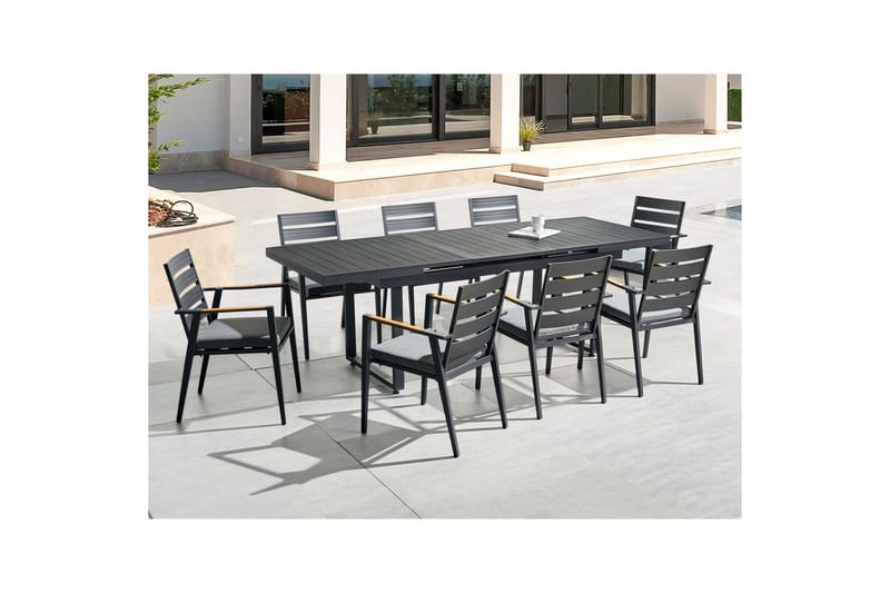 Matsalsset Beliani Valcanetto/Taviano Svart/grått/ljust trä, 8-Sits Black||Grey||Light wood - Hagemøbler - Hagegruppe - Spisegrupper hage
