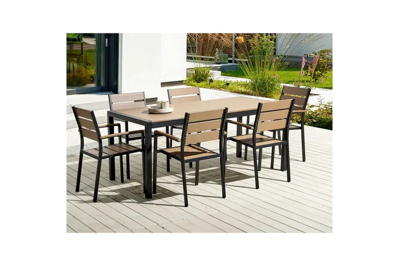 Matsalsset Beliani Vernio Ljus trä/svart Light wood||Black - Hagemøbler - Hagegruppe - Spisegrupper hage