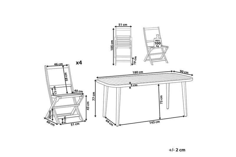 Matsalsset Beliani Paraggi 4-Sits Light wood - Hagemøbler - Hagegruppe - Spisegrupper hage