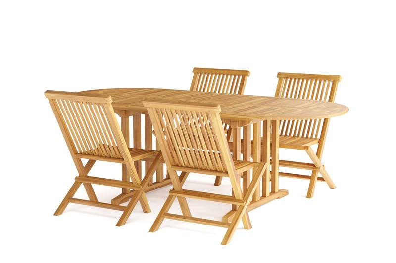 Menorca Liten Oval Spisegruppe Utendørs – Forlengbart spisebord med 4 spisestoler i tre - Teak / Natur - Hagemøbler - Hagegruppe - Spisegrupper hage