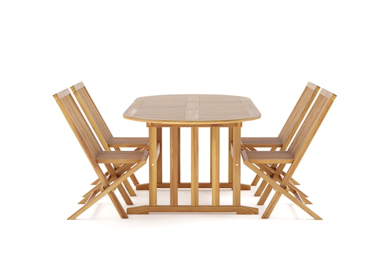 Menorca Liten Oval Spisegruppe Utendørs – Forlengbart spisebord med 4 spisestoler i tre - Teak / Natur - Hagemøbler - Hagegruppe - Spisegrupper hage
