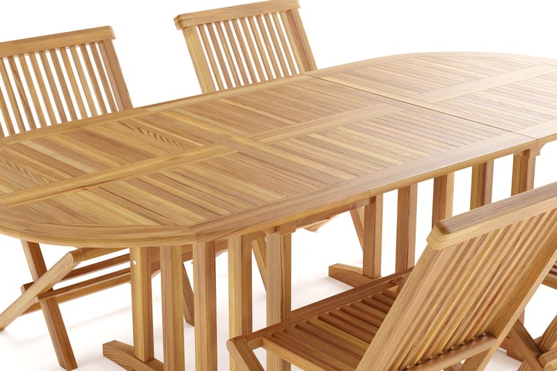 Menorca Liten Oval Spisegruppe Utendørs – Forlengbart spisebord med 4 spisestoler i tre - Teak / Natur - Hagemøbler - Hagegruppe - Spisegrupper hage