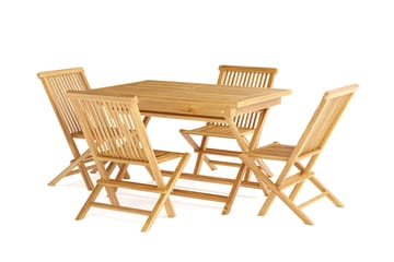 Menorca Liten Spisegruppe Utendørs – Rektangulært spisebord i tre med 4 spisestoler - Teak / Natur - Hagemøbler - Hagegruppe - Spisegrupper hage