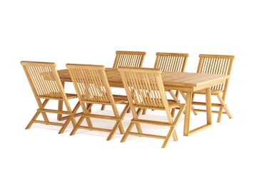 Menorca Stor Spisegruppe Utendørs – Rektangulært bord i tre med 6 spisestoler - Teak / Natur - Hagemøbler - Hagegruppe - Spisegrupper hage