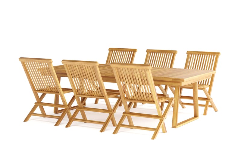 Menorca Stor Spisegruppe Utendørs – Rektangulært bord i tre med 6 spisestoler - Teak / Natur - Hagemøbler - Hagegruppe - Spisegrupper hage