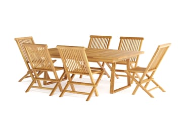 Menorca Stor Spisegruppe Utendørs – Rektangulært bord i tre med 6 spisestoler - Teak / Natur - Hagemøbler - Hagegruppe - Spisegrupper hage